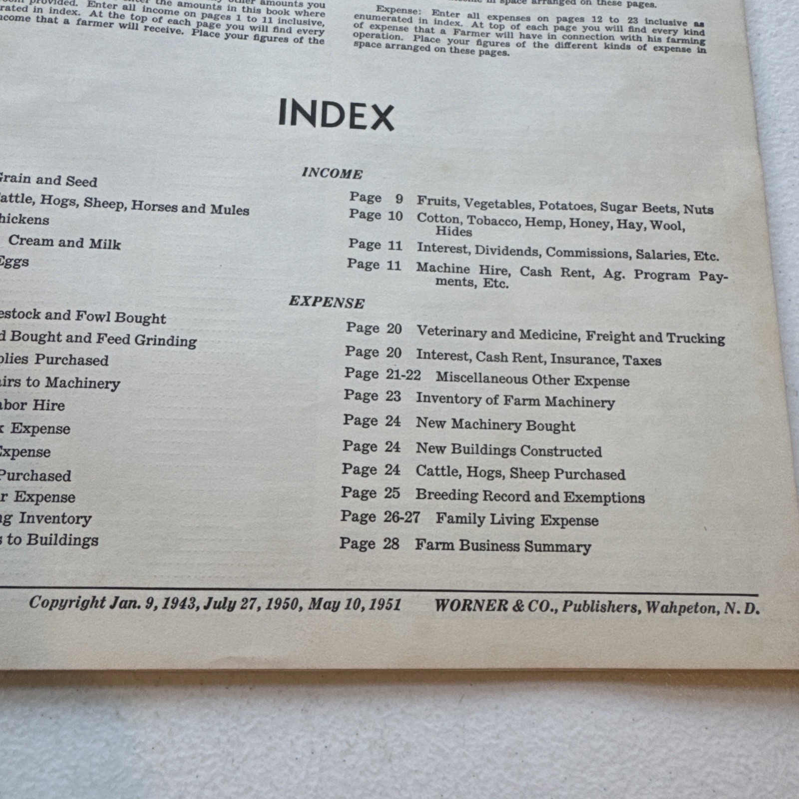 Melvin H. Sheffer Inc. Farming Equipment & Refrigeration Farm Record Book 1951