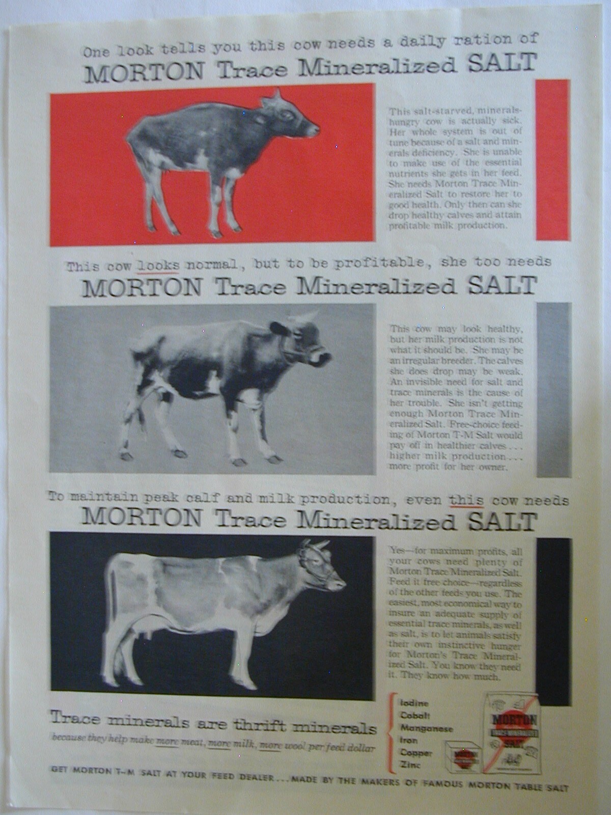 1954 MORTON TRACE MINERALIZED SALT,USS AMERICAN FENCE 2 SIDE Vintage Print AD 48