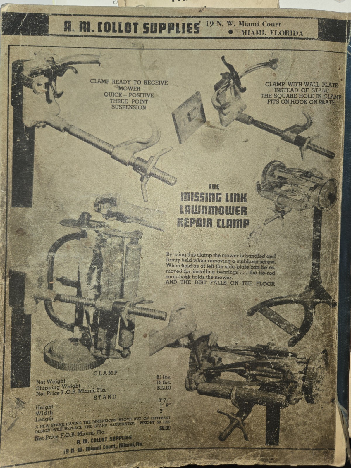 RARE AND OLD A.M COLLOT LAWN MOWER SERVICE AND PARTS CATALOG NO. 2 MIAMI FLORIDA