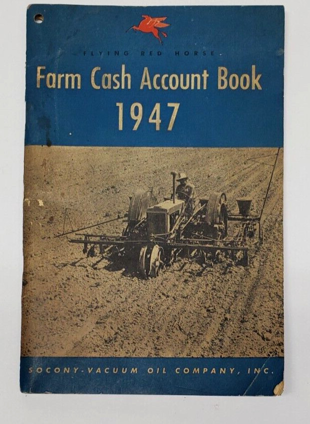 Vintage 1947 Mobilgas Flying Red Horse Farm Cash Account Book