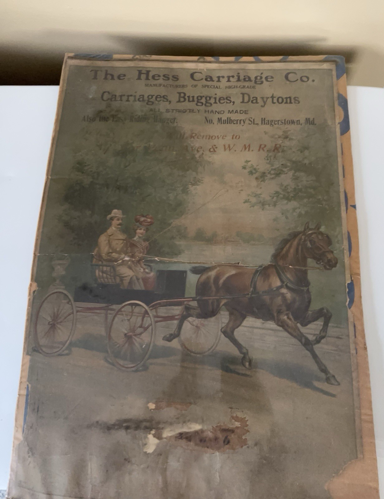 The Hess Carriage Co. Vintage Advertisement Sign Carriages Missing Calendar Part