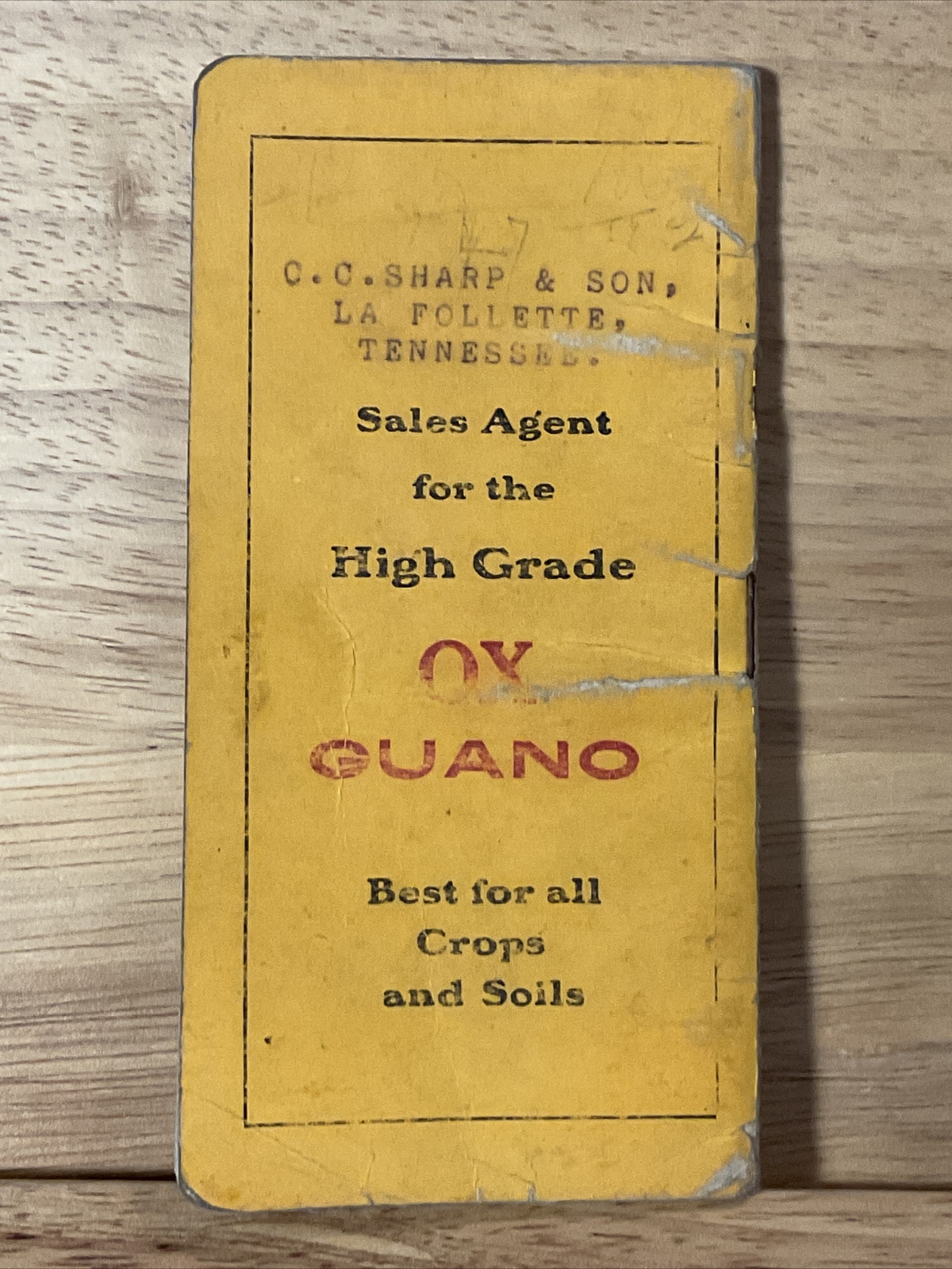 1912 Tennessee Chemical Co. Pocket Notebook Lafollette, TN Ox Guano Fertilizer