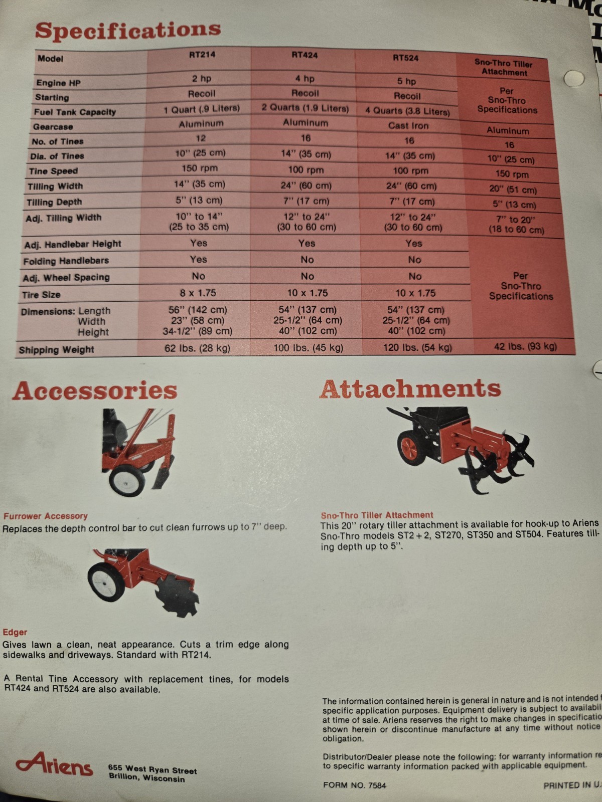 8 VINTAGE ARIENS DEALERSHIP ADVERTISING BROCHURES TILLERS TRACTORS RIDERS PUSH