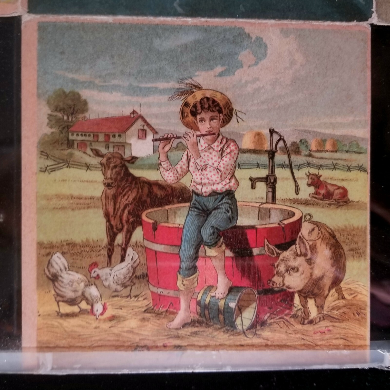 Atq 1880s Wm Deere & Co Chicago 5-Panel Double Sided Advertising Between Glass