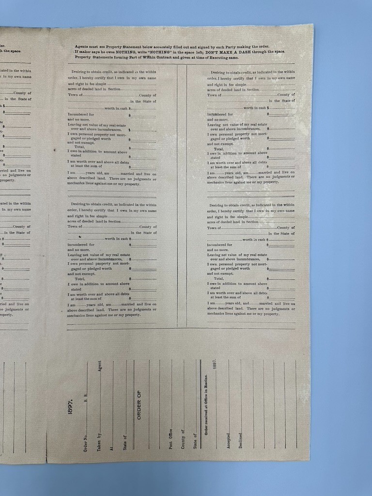 1897 J I CASE THRESHING Co Machine Engine Order Form ANTIQUE FARM ADVERTISING