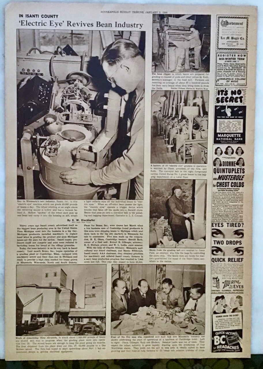 1944 newspaper full page feature – Electric Eye Revives Minnesota Bean Industry