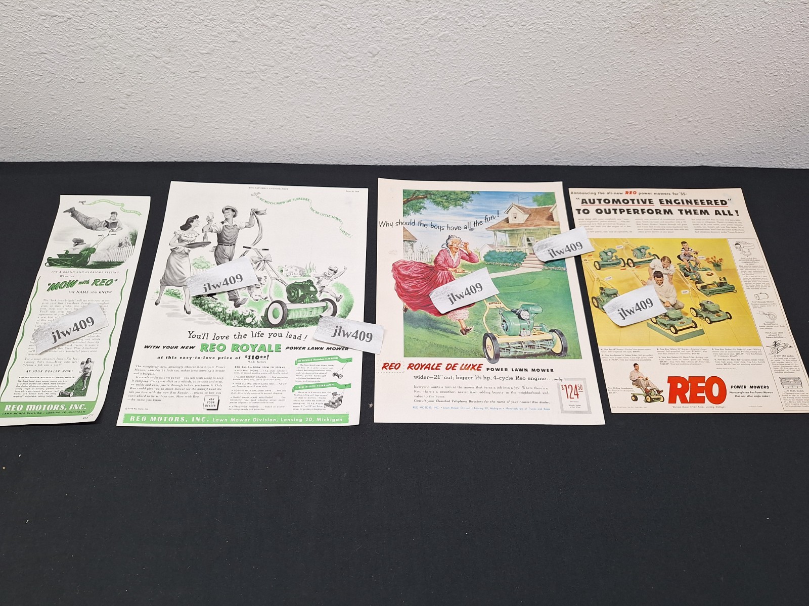 4 – 1947 1948 1951 1955 REO LAWN MOWER MAGAZINE ADS Print Ads power mowers