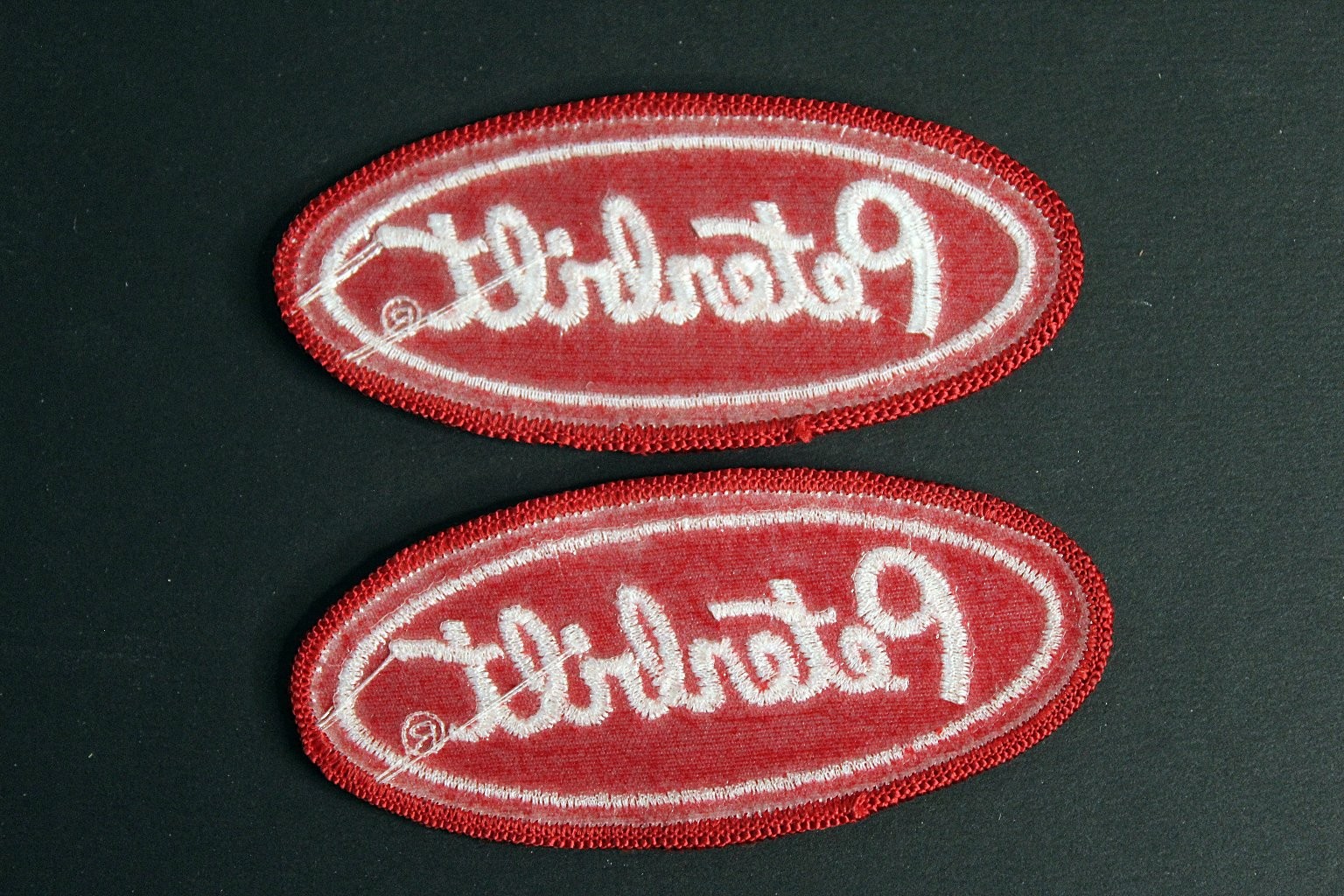 Peterbilt Embroidered Patch Red White Logo 4 Inch Oval Set of 2