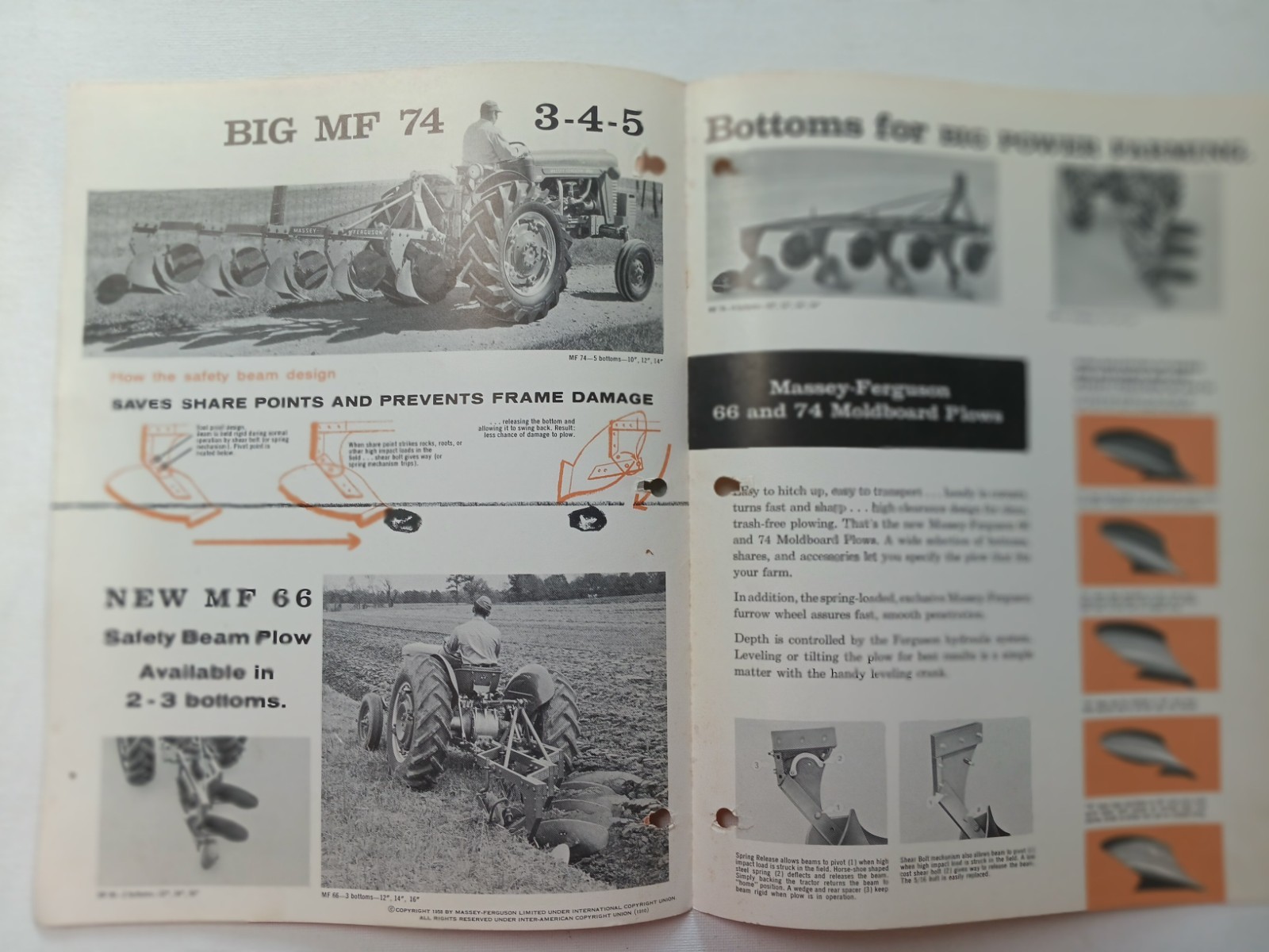 Vintage Massey Ferguson MF 66 & 74 Moldboard Plow Dealer Brochure AD