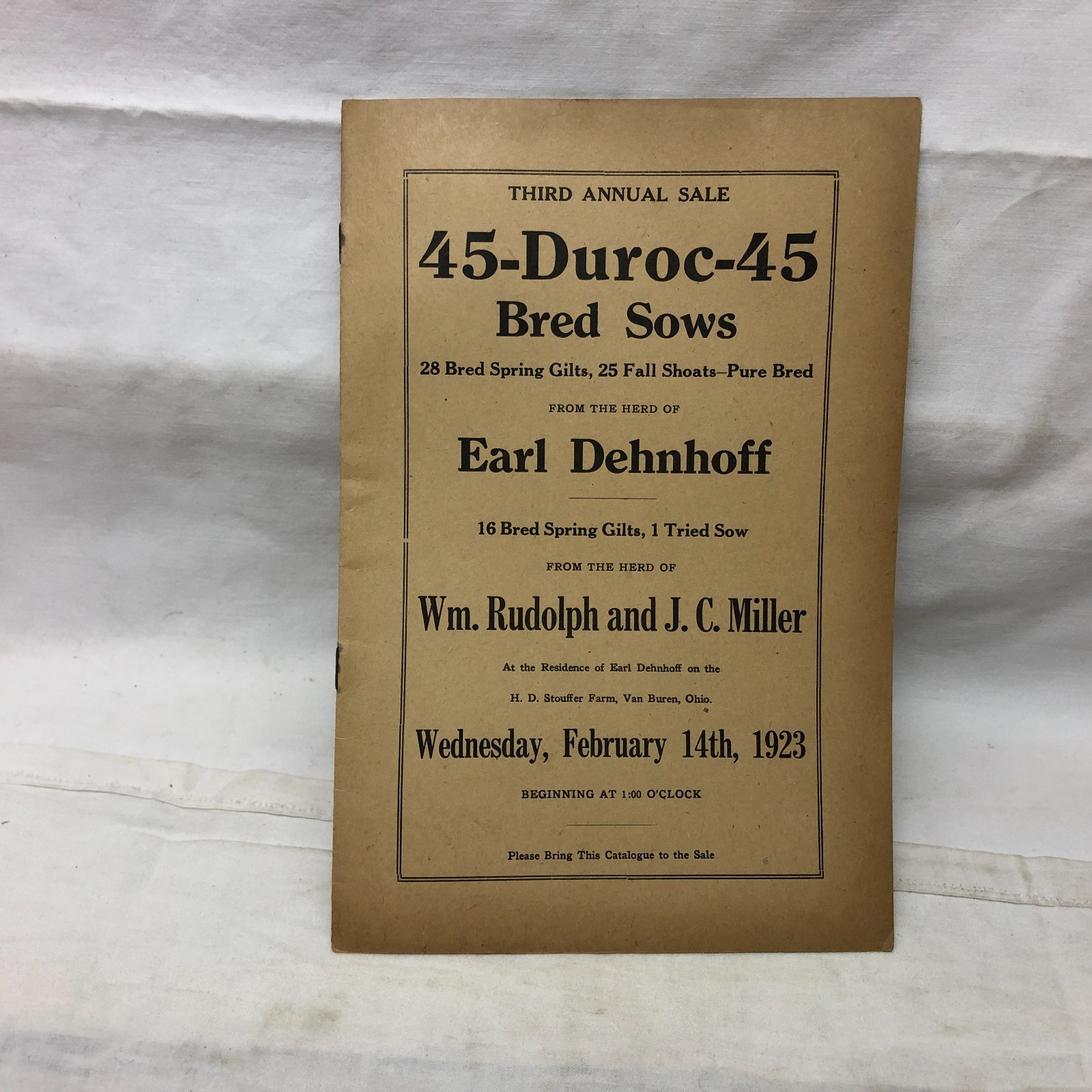Vintage 1923 45-Duroc-45 Bred Sows Sale Booklet