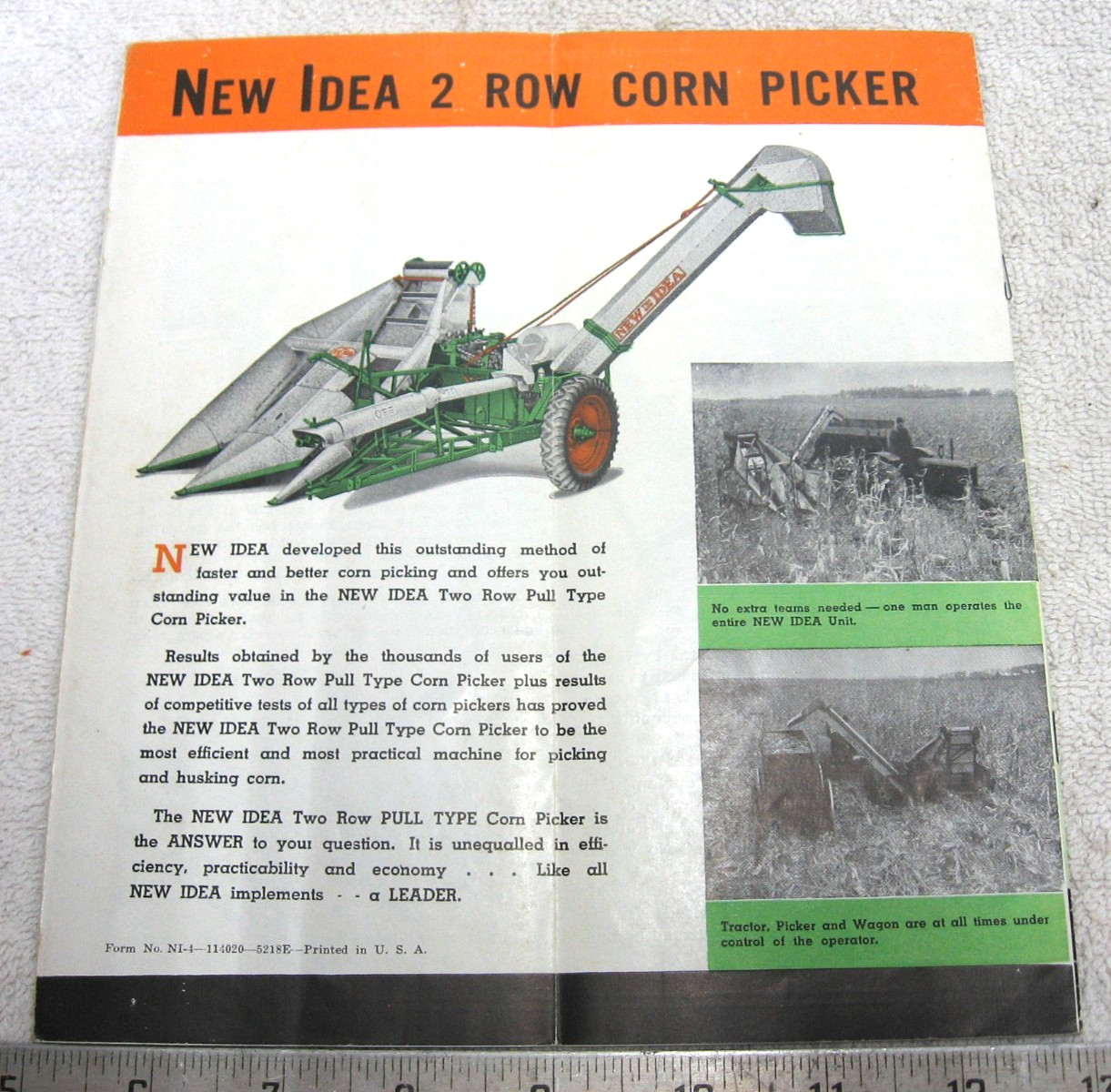 VINTAGE 1940 NEW IDEA 2 ROW PICKER EQUIPMENT BROCHURE CATALOG ORIGINAL