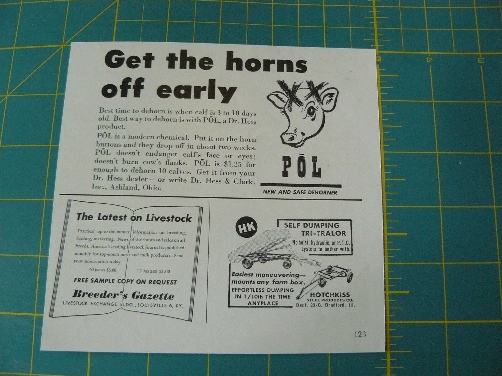 THE FARM QUARTERLY- SUMMER 1957-AD- GET THE HORNS OFF EARLY/ Ashland, OH