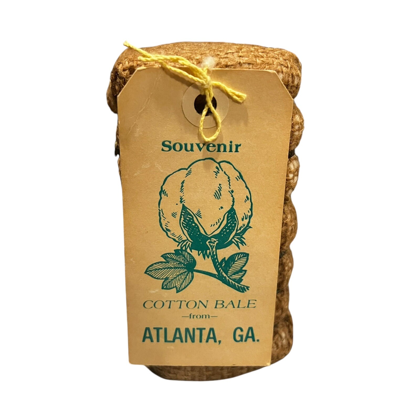 Vintage Cotton Bale Atlanta Georgia 5” X 3” Burlap Strapped