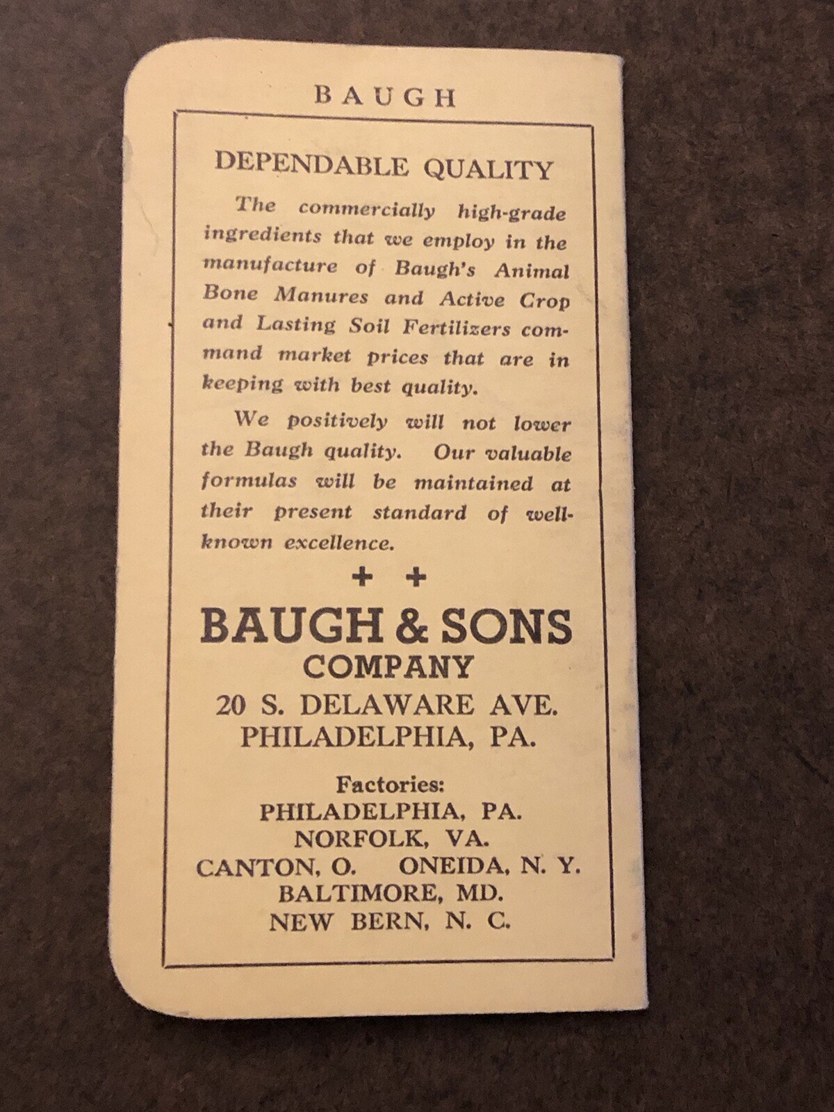 Vtg Baugh&rsquo;s Fertilizer Advertising pocket notebook Paper Animal Bone Manures