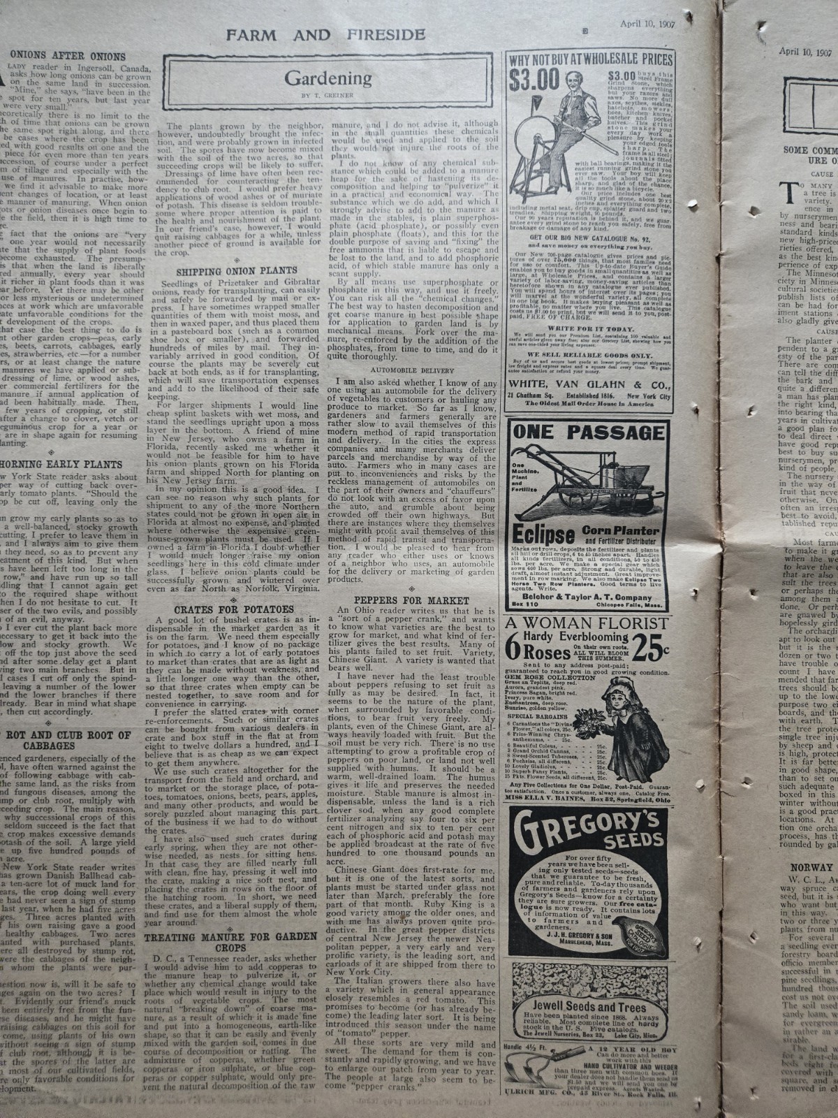 Farm & Fireside Newspaper April 10 1907 Articles Ads Fashion News Humor