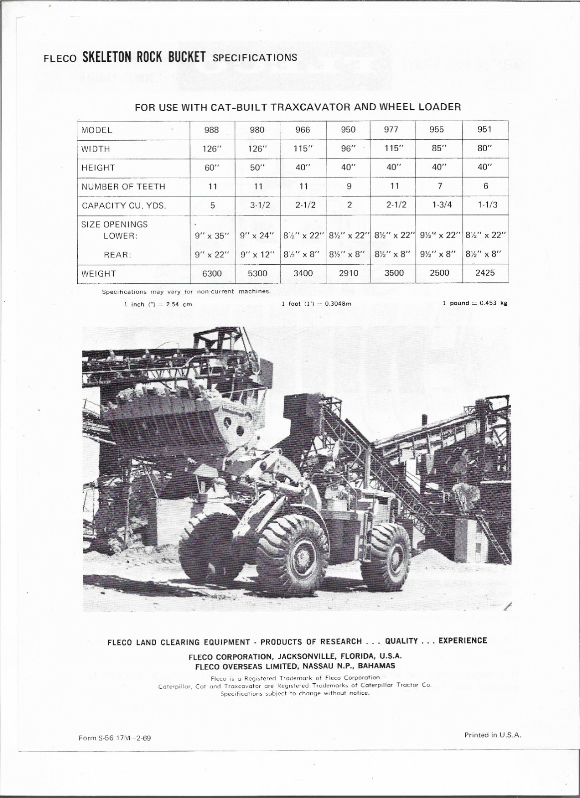 Original Fleco 988 980 966 950 977 955 951 Skeleton Rock Bucket Sales Brochure