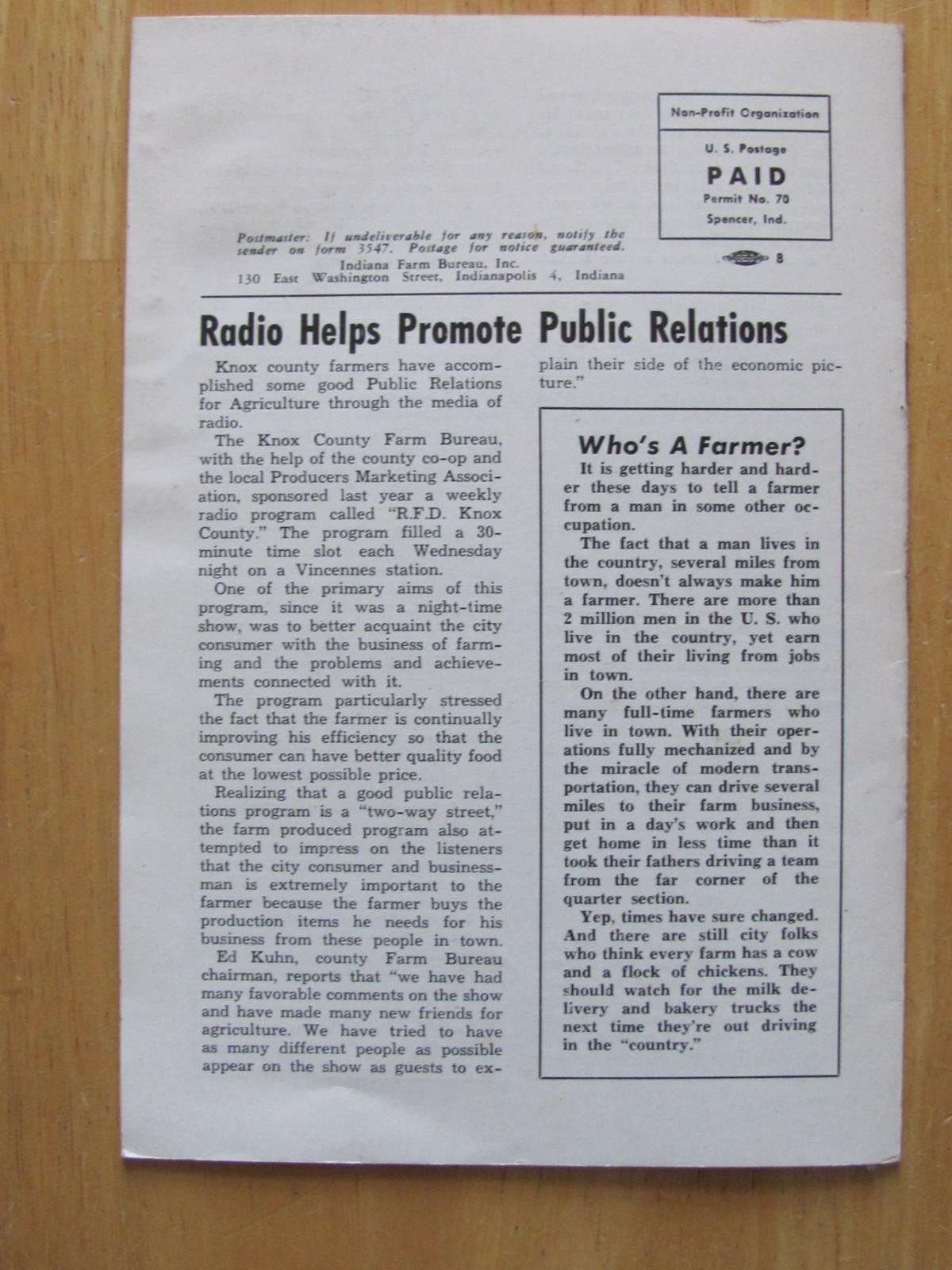 1955 BOOKLET INDIANA FARM BUREAU PUBLIC RELATIONS FOR AGRICULTURE