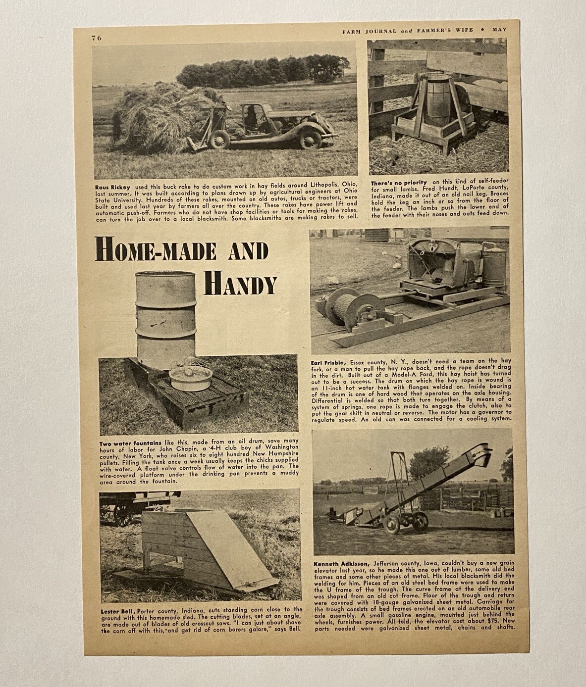 Homemade And Handy Farm Equipment 1943 WW2 Era Agriculture Print Ad Clipping