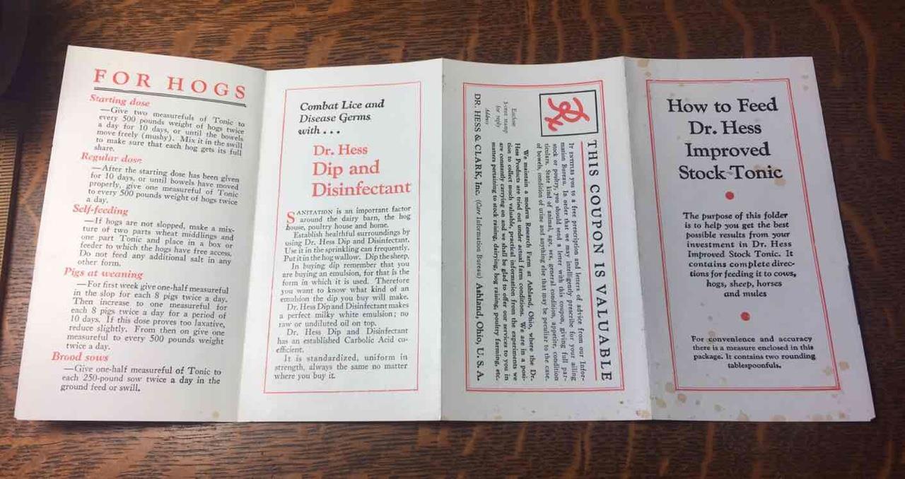 Antique Vintage Dr. Hess Improved Stock Tonic Flier Coupon Advertising Ephemera