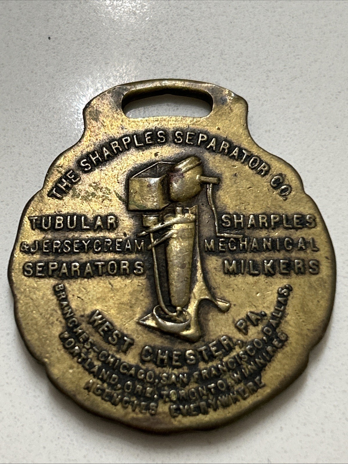 The Sharples Separator Company Advertising Pocket Watch Fob West Chester PA