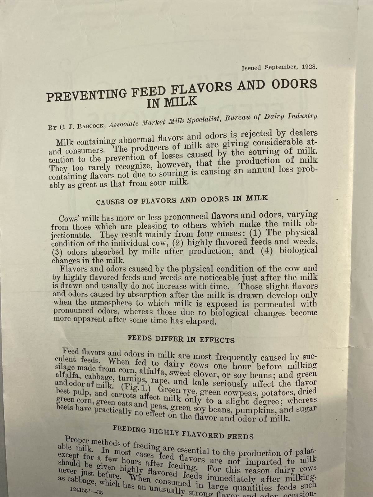 1935 USDA Farmers&rsquo; Bulletin No. 25 Preventing feed flavors in odors in milk