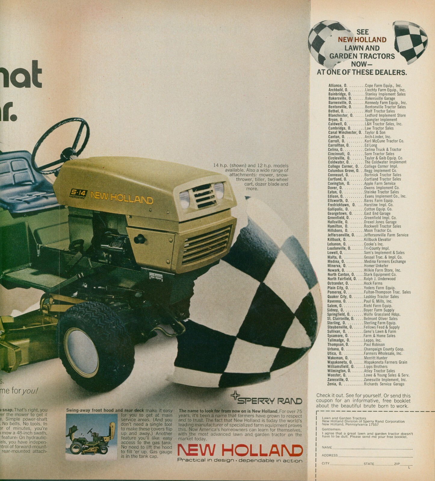 1971 New Holland Garden Tractor Thinks It Is Sports Car Sperry Rand Print Ad L35