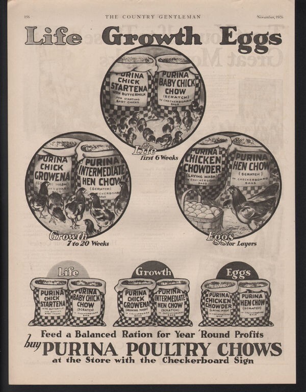 1926 PURINA POULTRY FEED CHICKEN HEN SCRATCH EGG FARM CONSTRUCTION FOOD 20842
