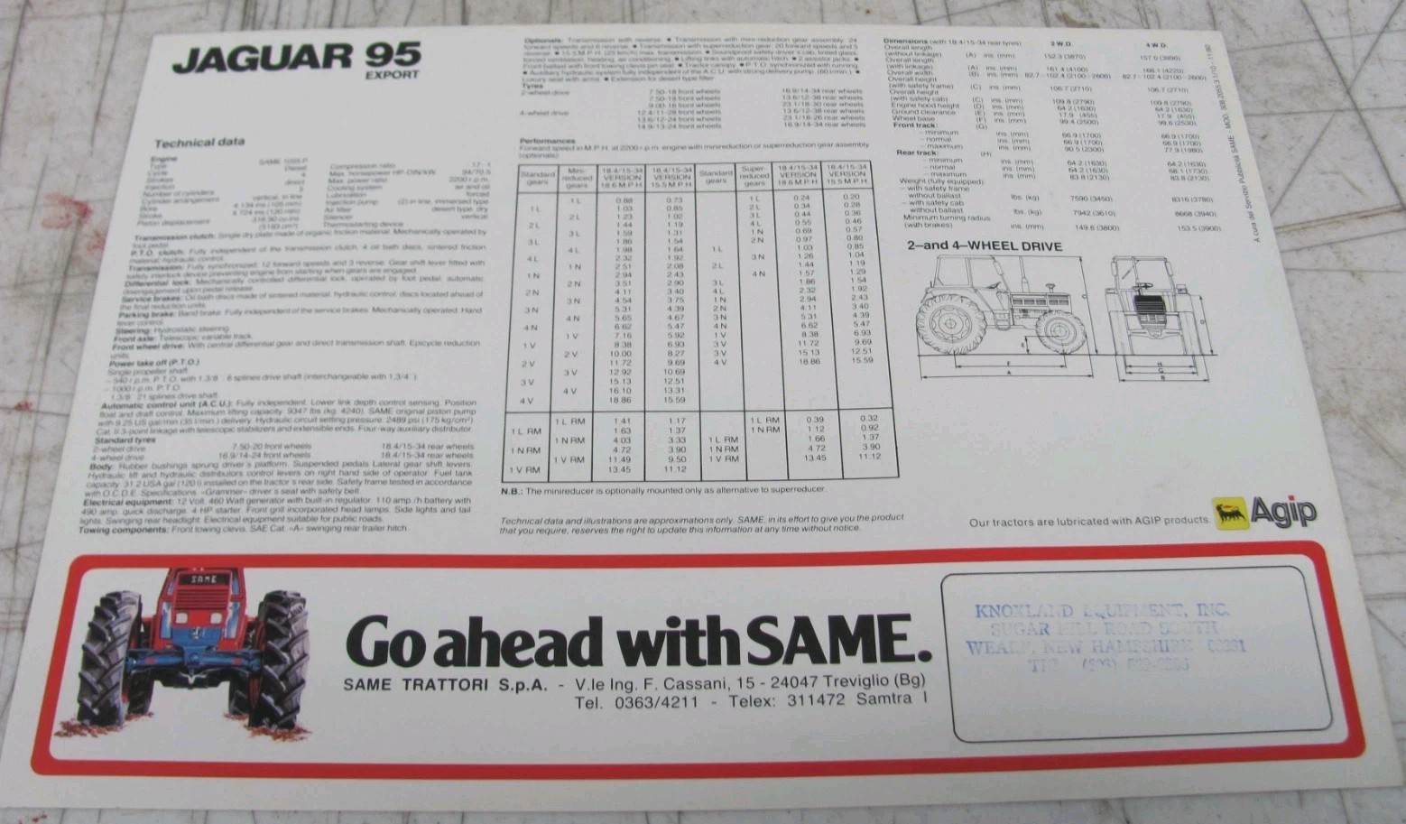 1980 SAME Jaguar 95 Export Sales Flyer 308.2055.3.1/10