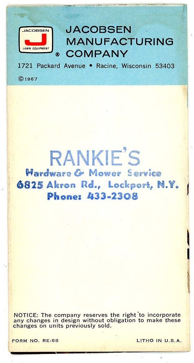 Jacobsen Reel Mowers 1968 Lawn Prince Manor Estate 26 brochure Jacobsen Man&rsquo;f