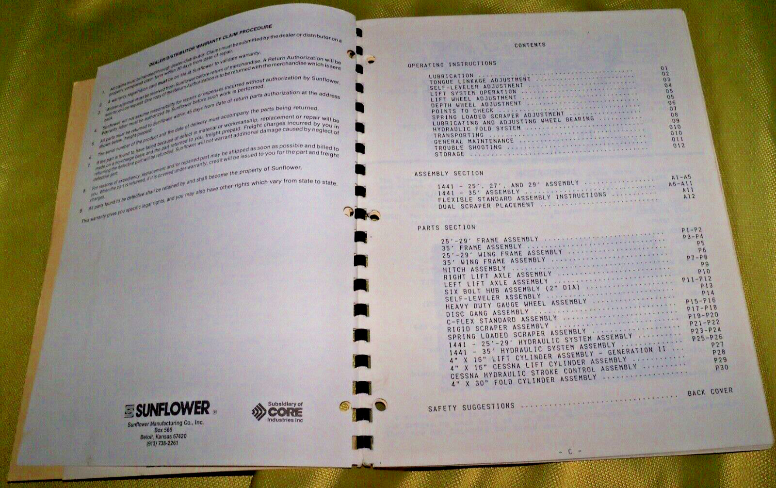 SUNFLOWER 1441 FLEXIBLE DISC 4 SECTION 25&prime;-35&prime; OPERATORS MANUAL
