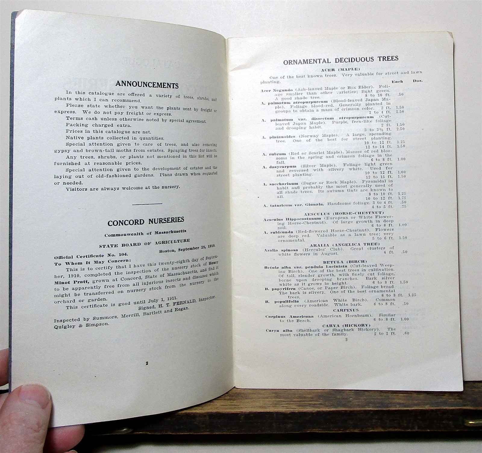 Henry Minot Pratt Concord Nurseries catalog, Massachusetts