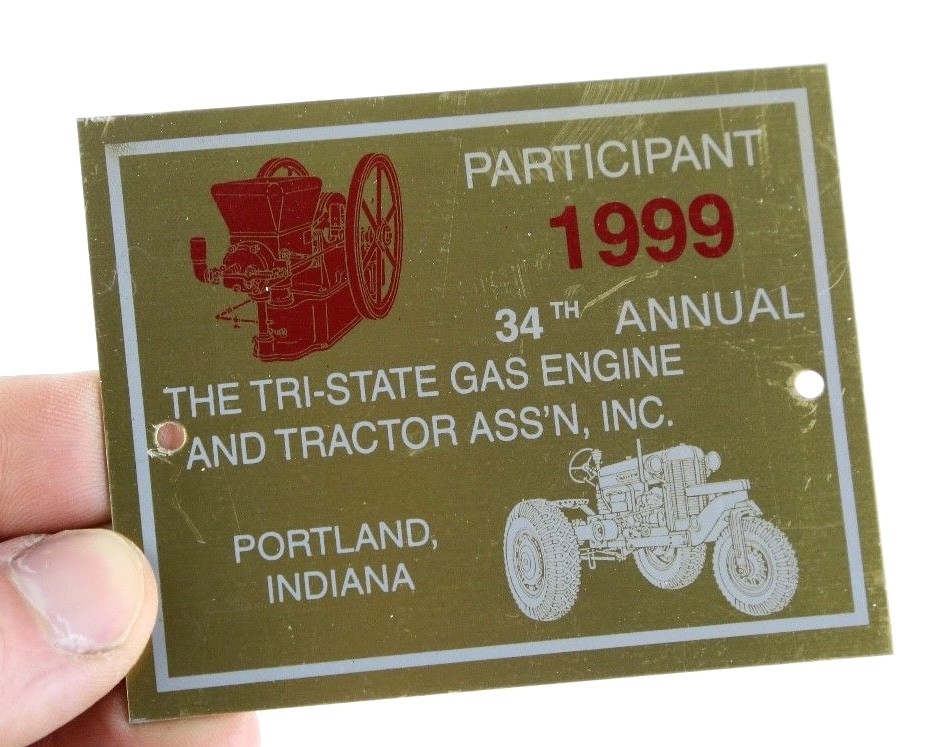 1999 TRI STATE GAS & ENGINE TRACTOR SHOW BRASS PLATE PLAQUE SIGN HIT MISS MOTOR