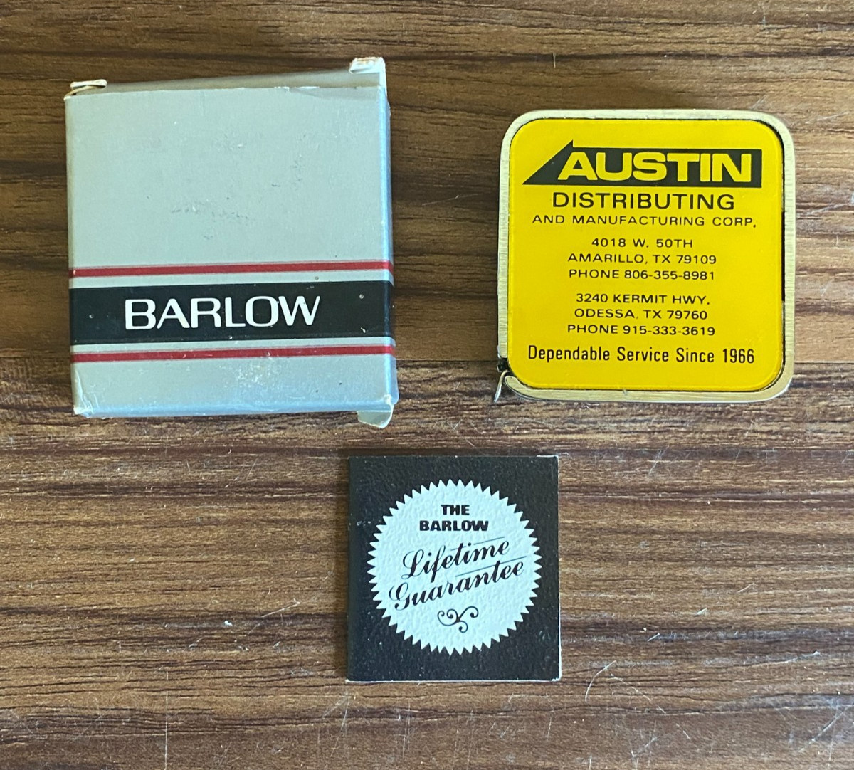 Vtg Barlow Tape Measure Austin Texas Distributing & Manufacturing Dependable Ser