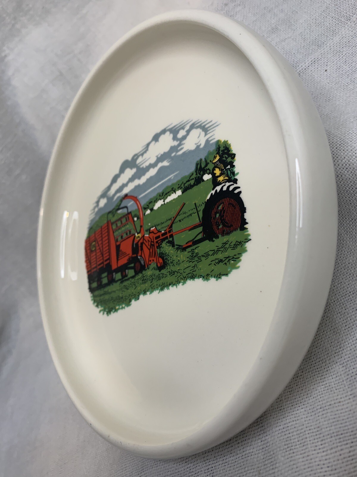Gehl Dish 100 Anniversary Nuts Candy Ashtray 1959 White Ceramic Farm Scene