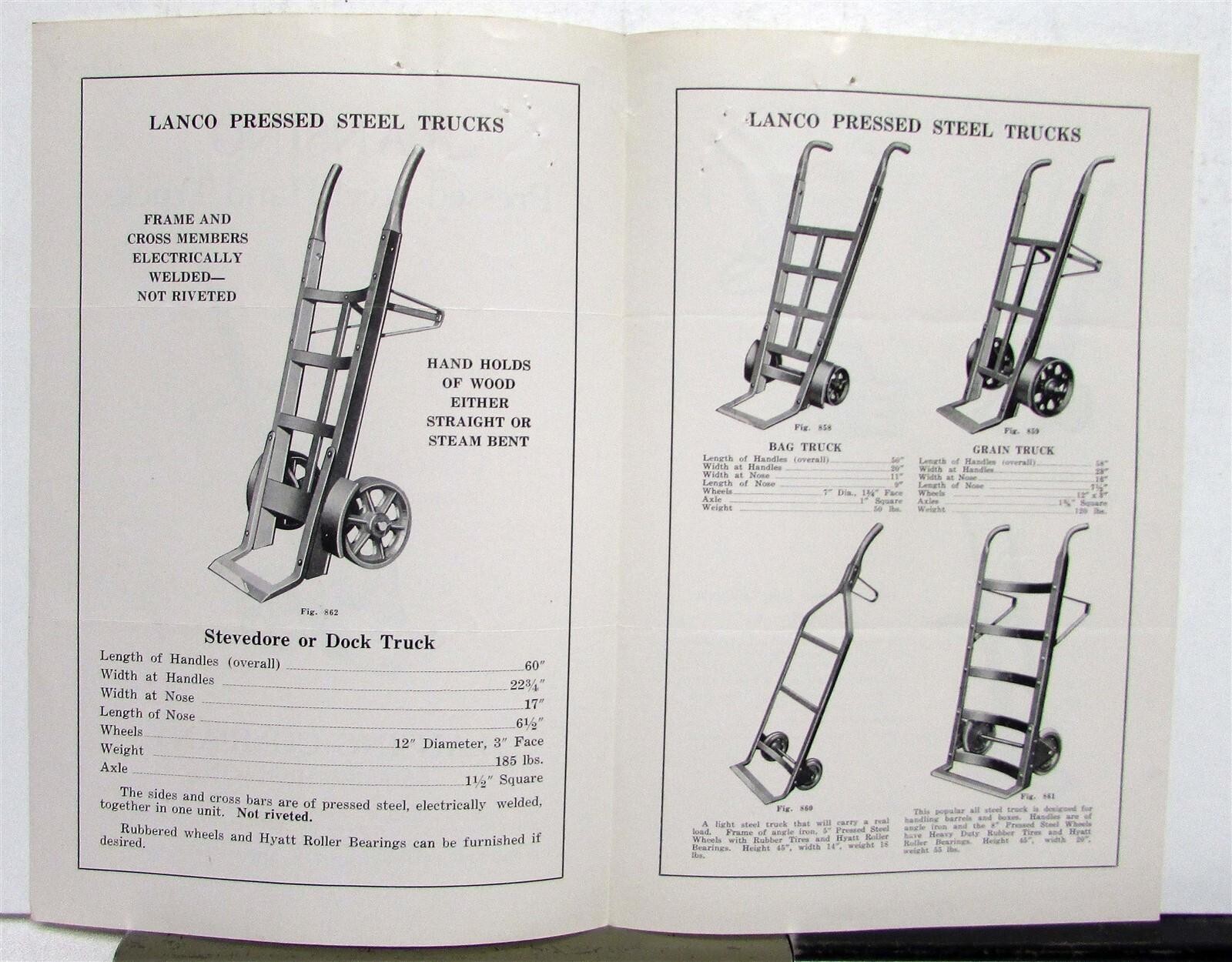 1946 Lansing Pressed Steel Hand Trucks Measurements Specs Sales Brochure