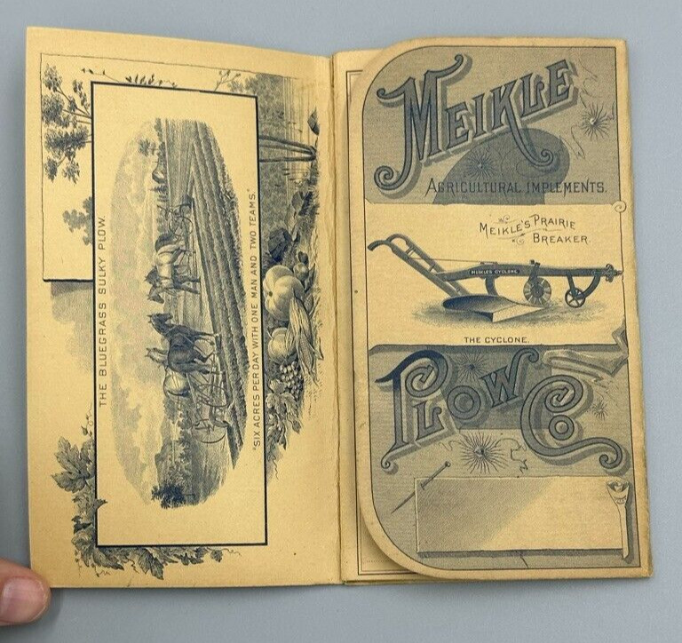 Rare 1887 MEIKLE PLOW Machinery FARM Pocket Ledger LOUISVILLE KY Advertising