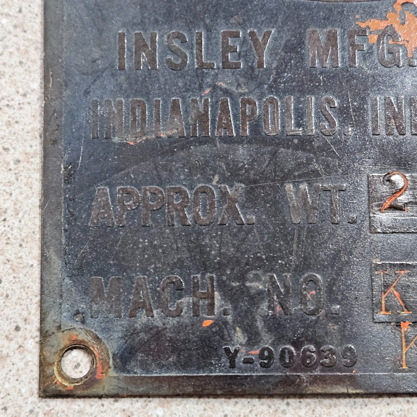 Vintage Insley Excavators Concrete Equipment Indianapolis Data Sign Badge Plate