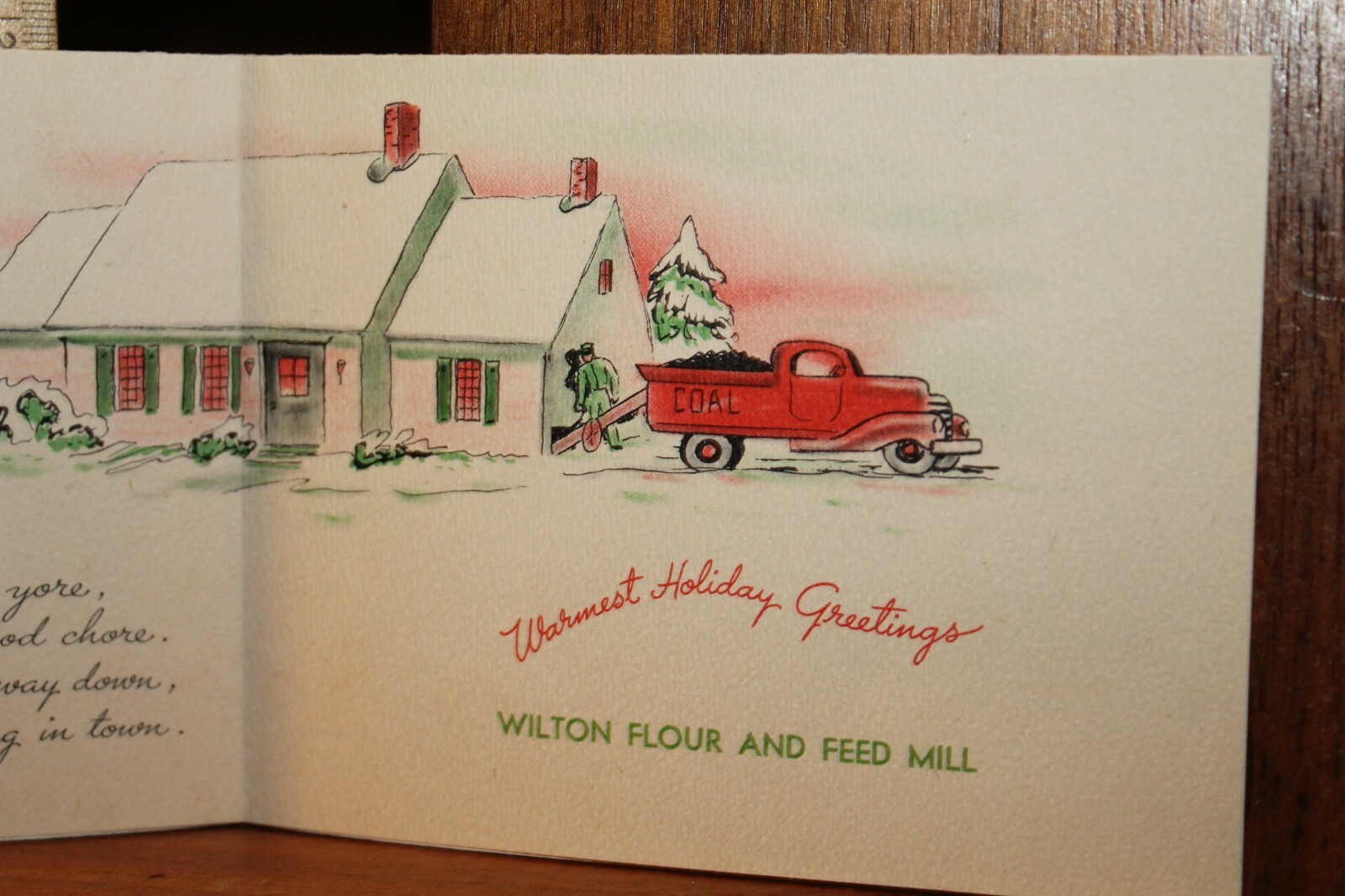 Antique 1940&rsquo;s Warmest Holiday Greetings Coal Wilton Flour and Feed Mill Conn