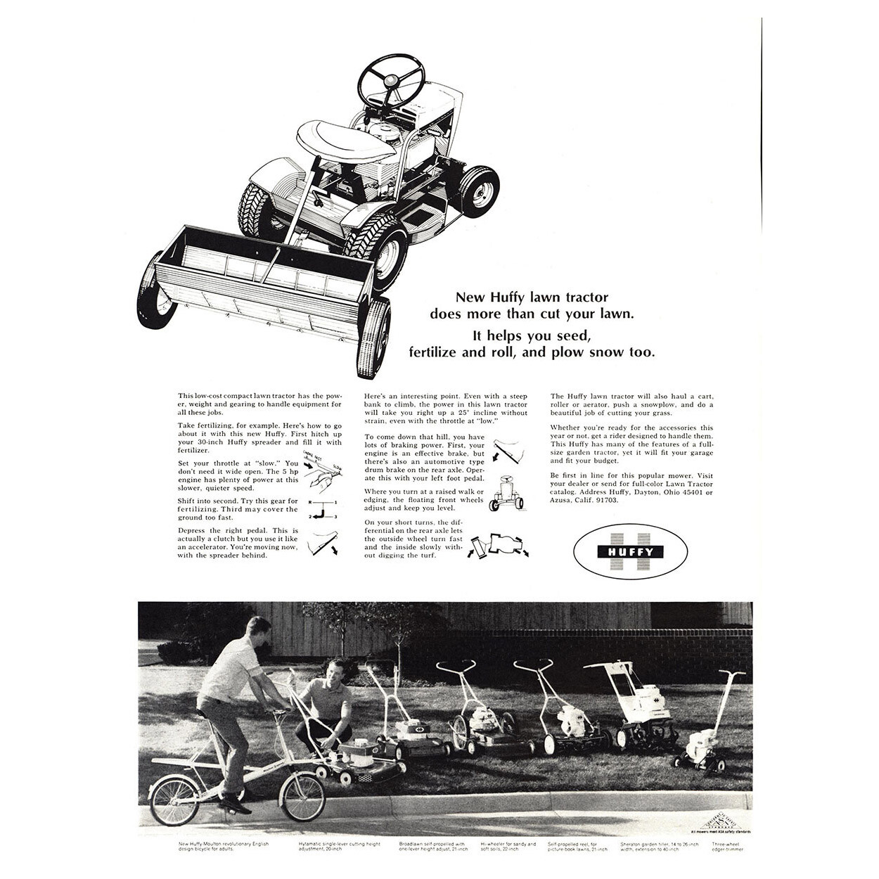 1966 Huffy Lawn Tractor: Does More Than Cut Your Lawn Vintage Print Ad
