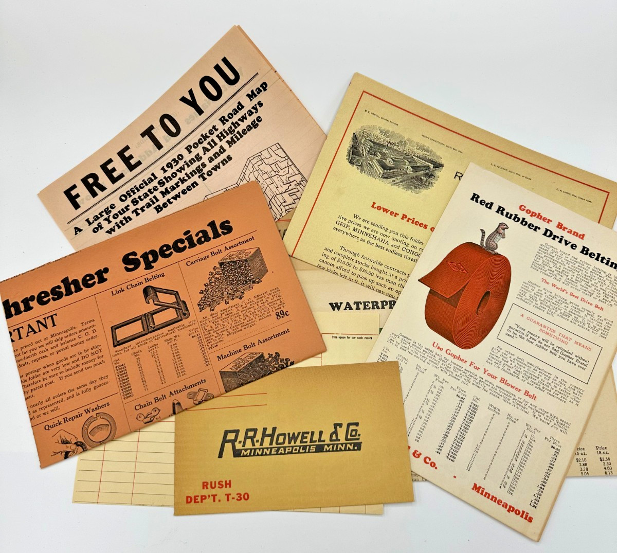 1930 Minneapolis RR Howell Thresher Supple Catalog Lot Letters mailer & more