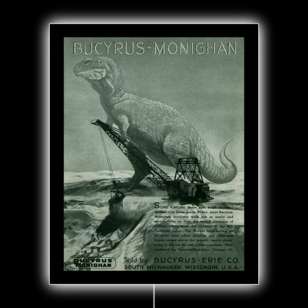 Bucyrus Monighan Erie Cranes Dinosaur Theme NEW LED Hanging Lighted Sign: 18×23&Prime;