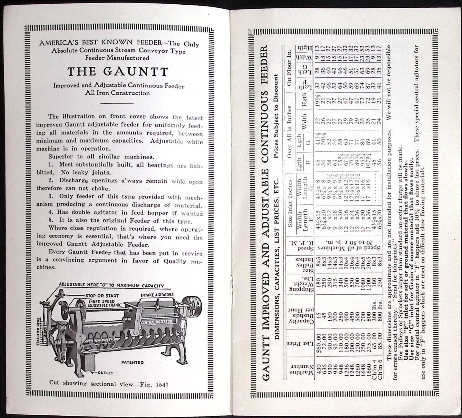 W J Savage The Gauntt Adjustable Continuous FEEDER ILLUSTRATED Industrial K169
