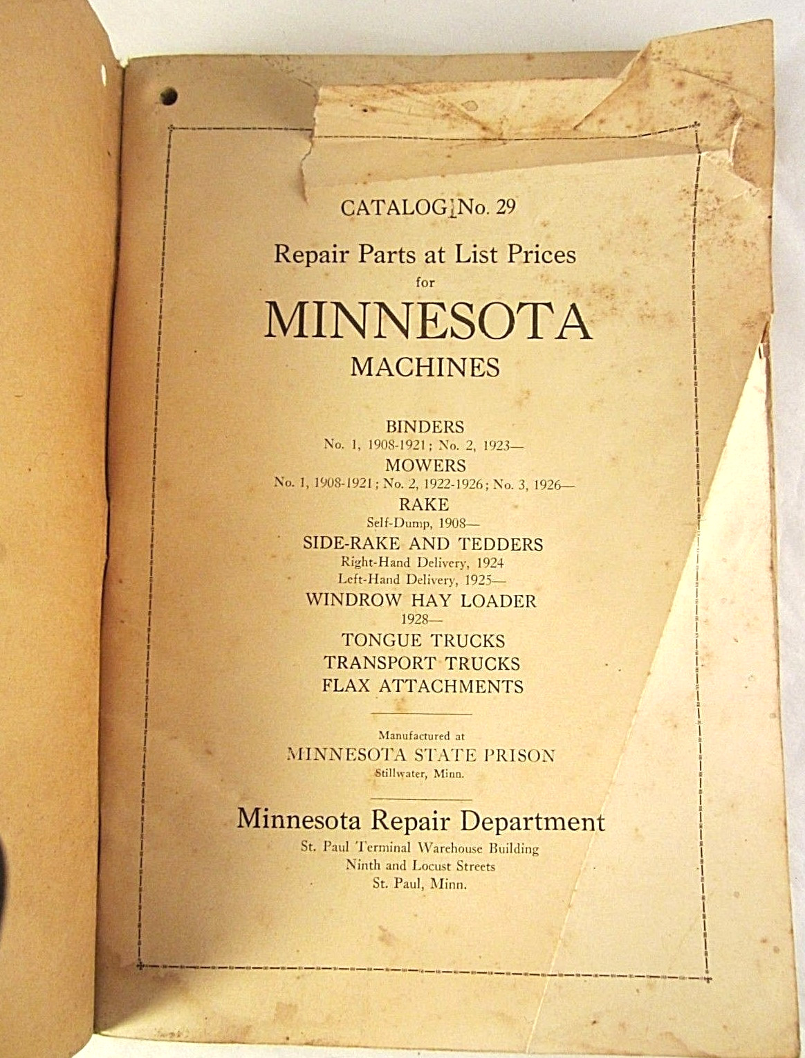 1929 Farm implement Catalog Minnesota Machines Mn State Prison Agriculture