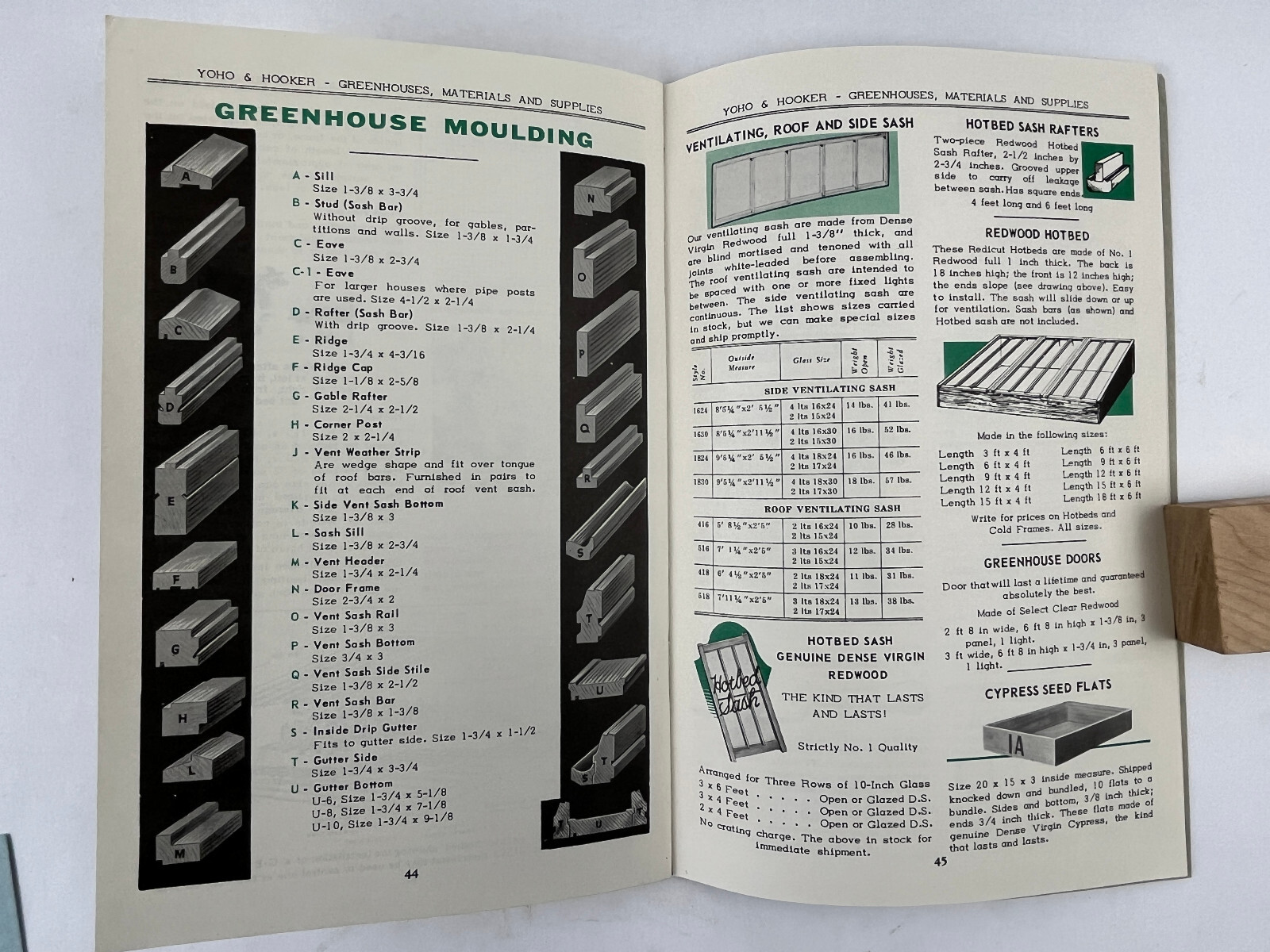 1959 Yoho & Hooker Greenhouses Catalog 157 Youngstown OH + Pricelist + other ads