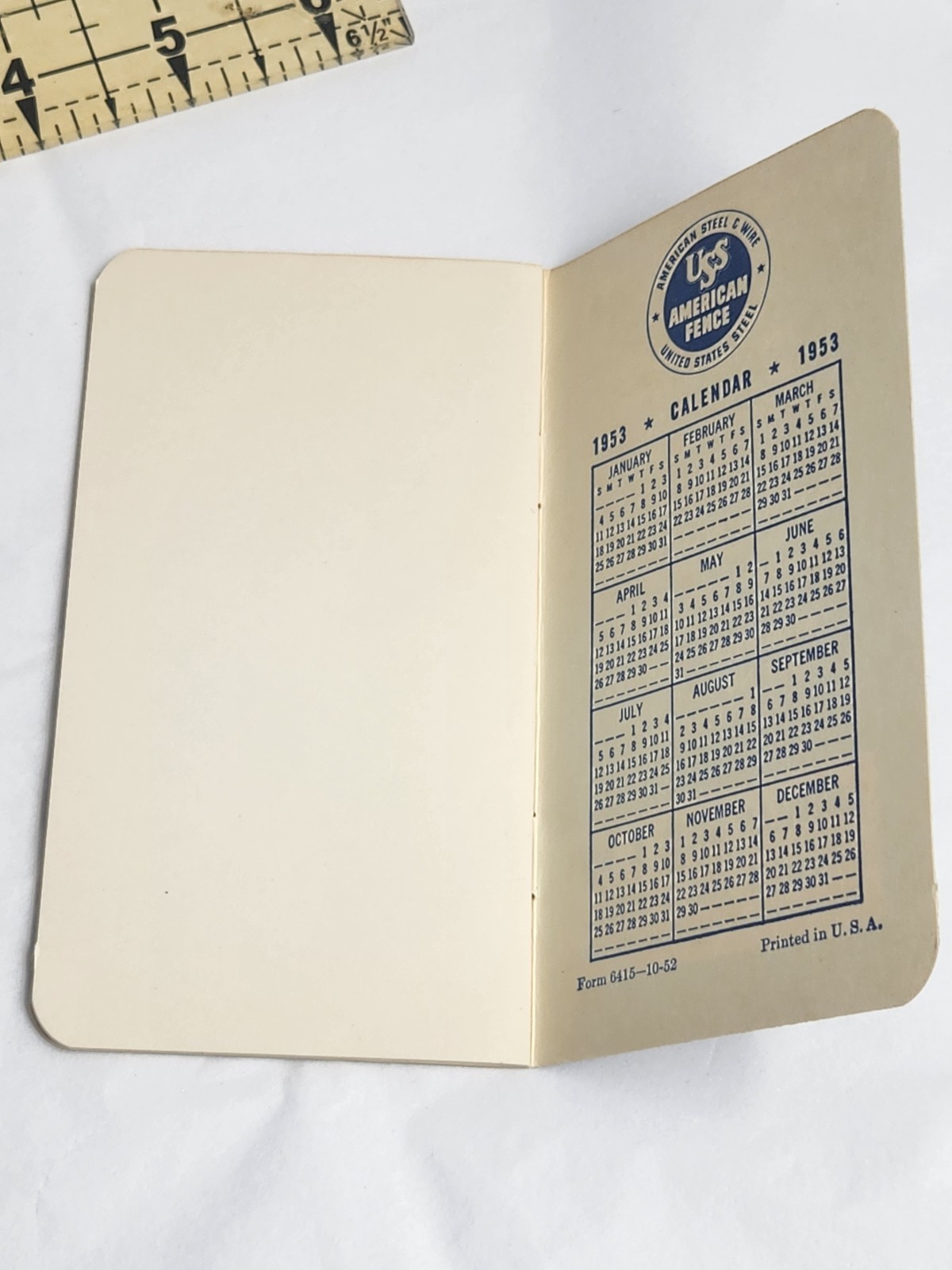 1953 NOS Patriotic American Fence US Steel Notebook Boone Grove, In
