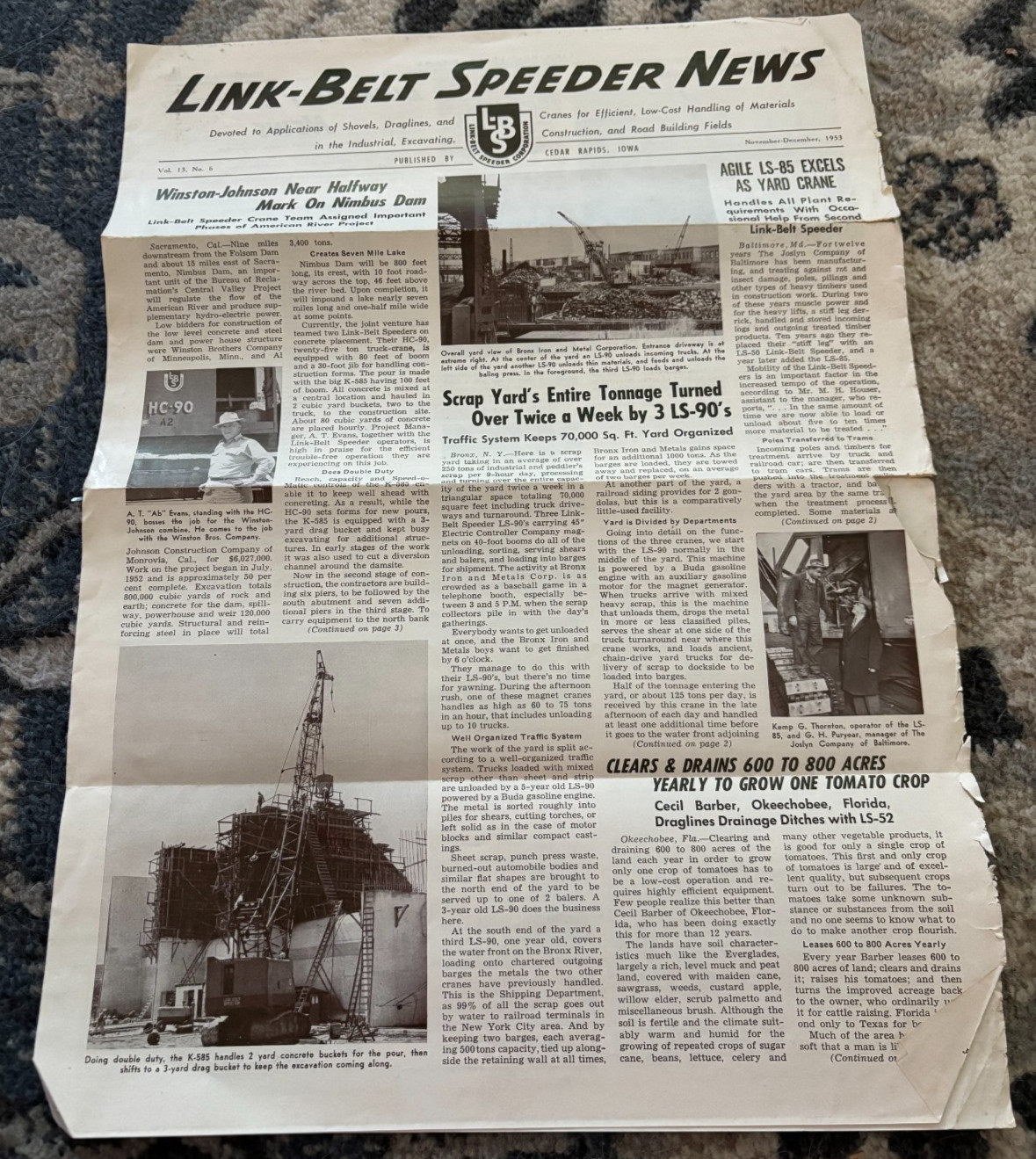 Link Belt Speeder News Crane Dragline Nov/Dec 1953 Brochure DCPA25