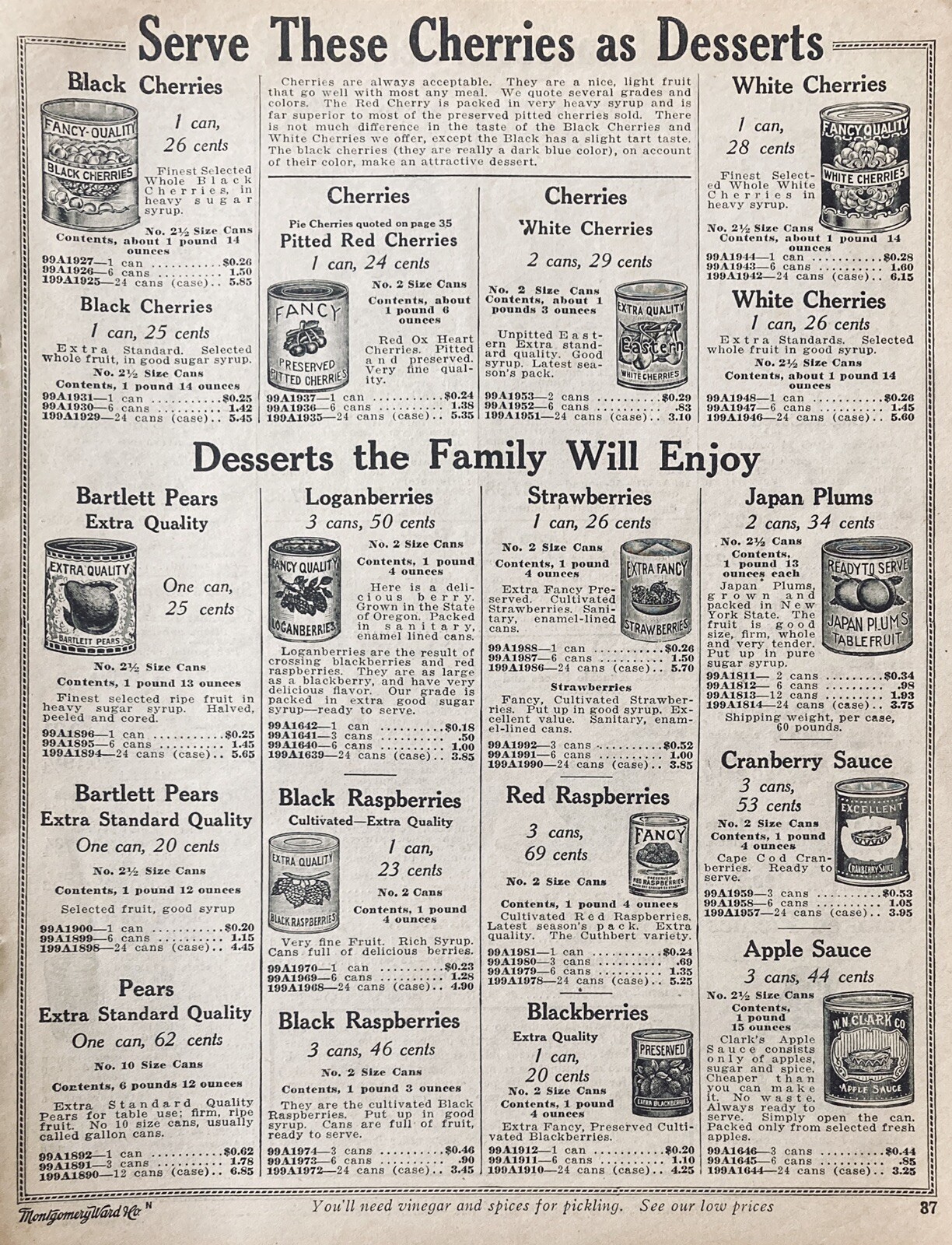 1916 AD.(XG3)~MONTGOMERY WARD CO. CATALOG PG.~CHERRIES AND RASPBERRIES