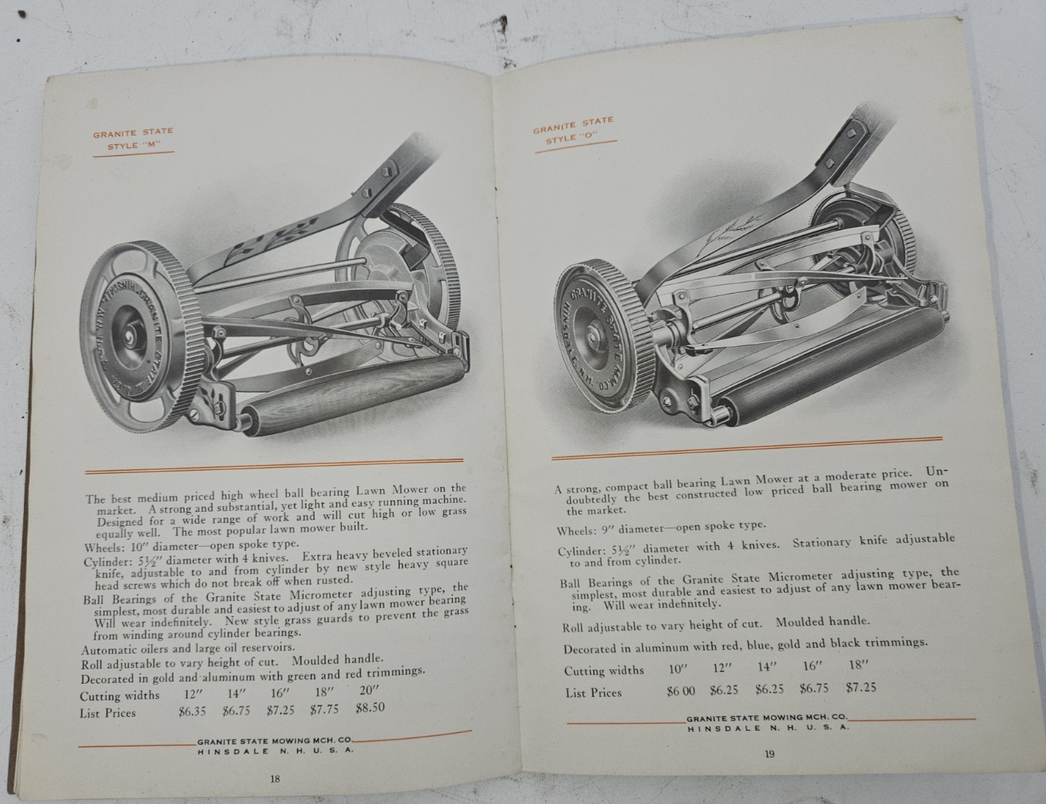 Antique Granite State mowing machines, Mowers parts & Sales catalogs and Wrench