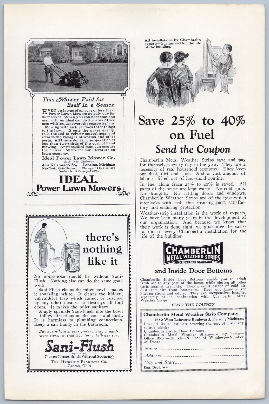 1925 Ideal Power Lawn Mower Vintage Ad Grass Cutting Landscaping Yard Mow