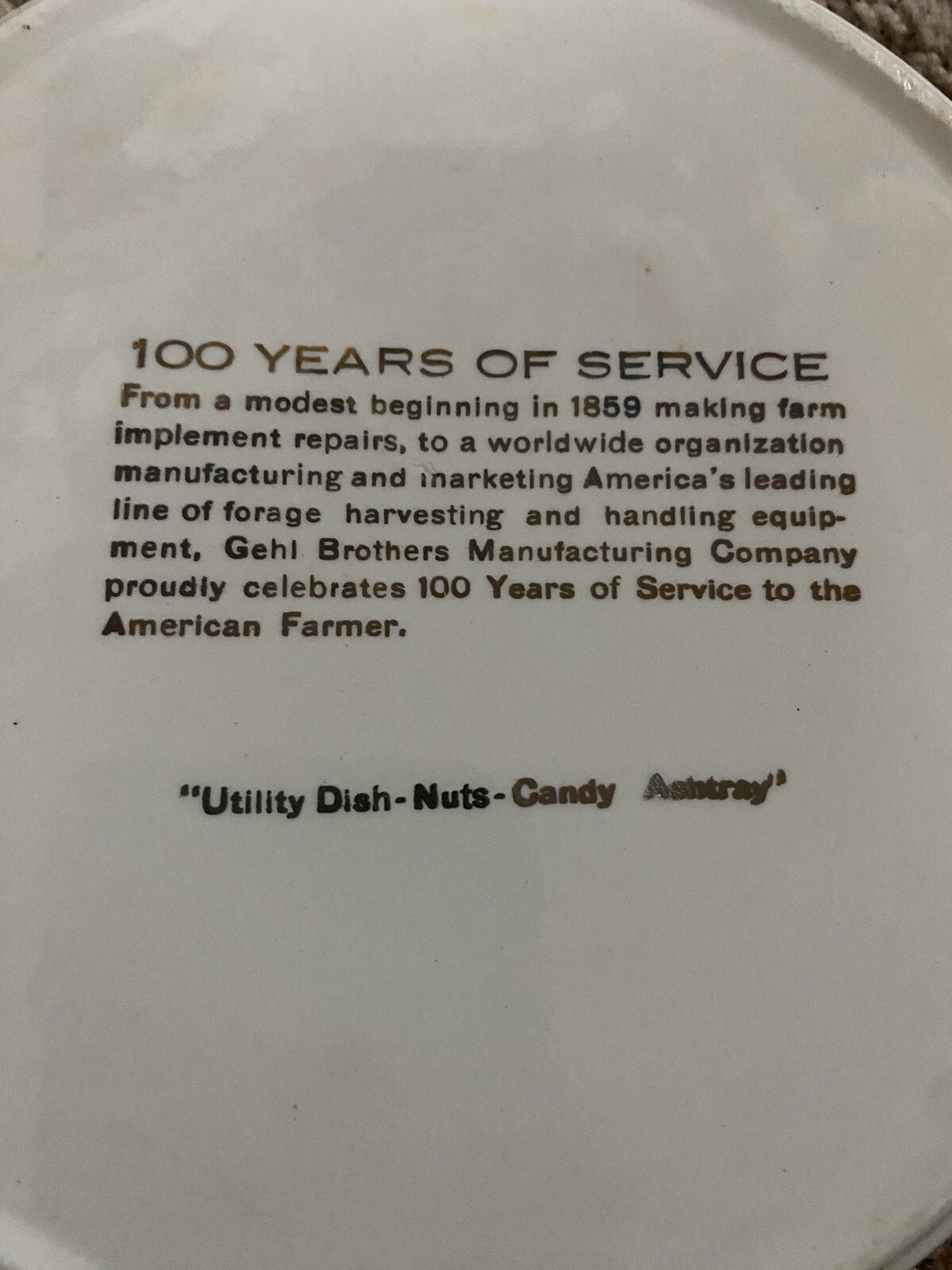 Vintage 100 Years Of Service Farming Candy Tray Dish Restaurant Serving Ashtray